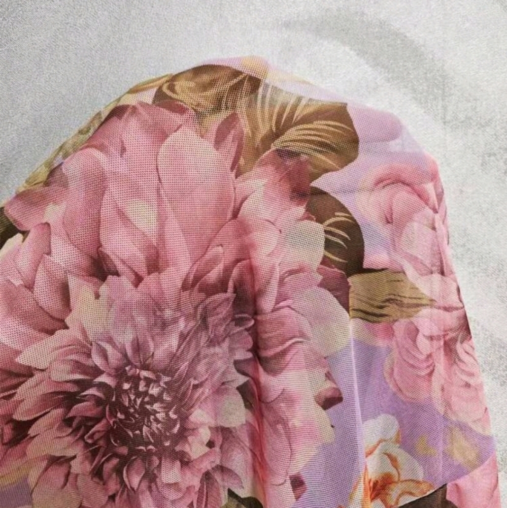 Floral Print Tie Front Ruffle Trim Mesh Pajama Nightdress Long Dress - Picture 6 of 6